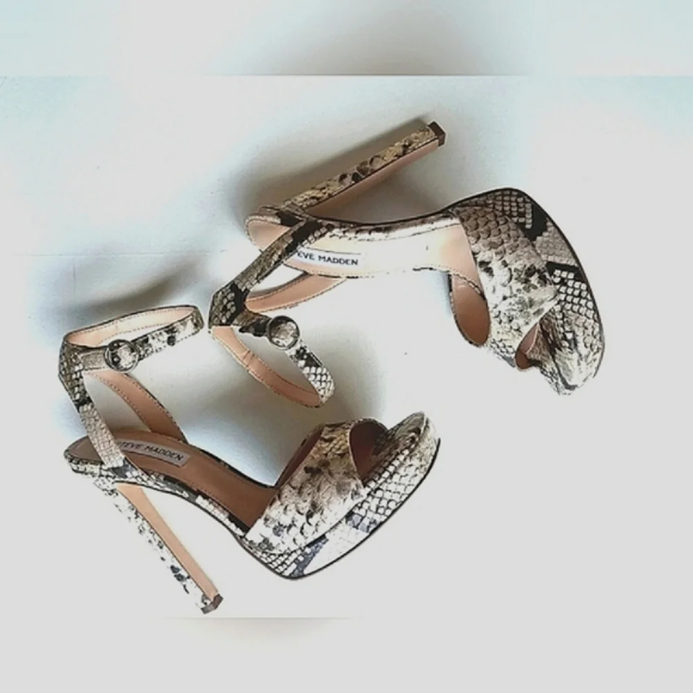 Steve Madden Luv Gold Snake Platform Ankle Strap Heels - Picture 12 of 13